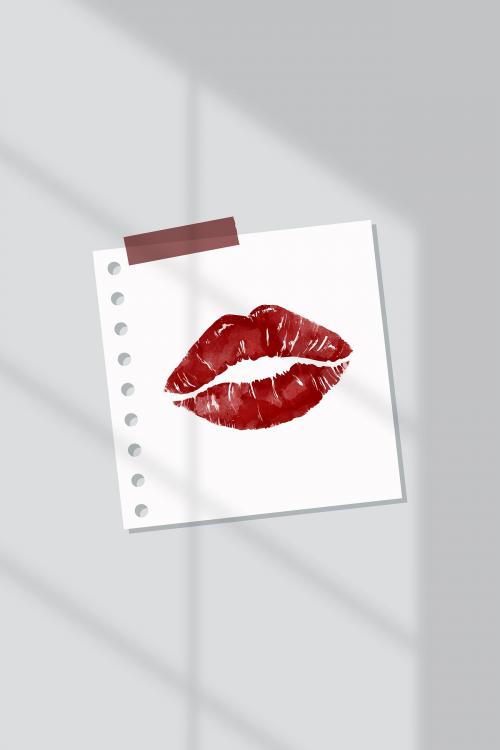 Red lipstick kiss on notepaper with natural light vector - 2053653