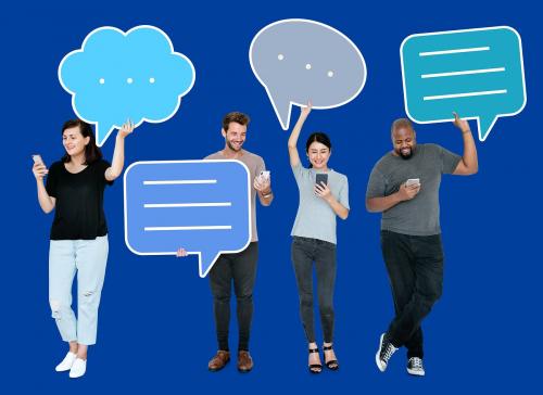 Diverse social media people holding speech bubble symbols - 492549