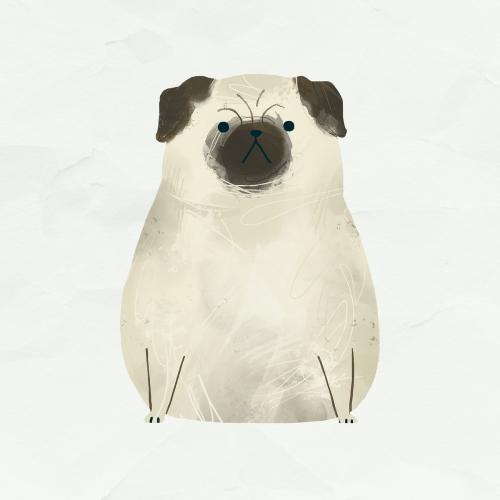 Grumpy pug painting on a white background vector - 2089800