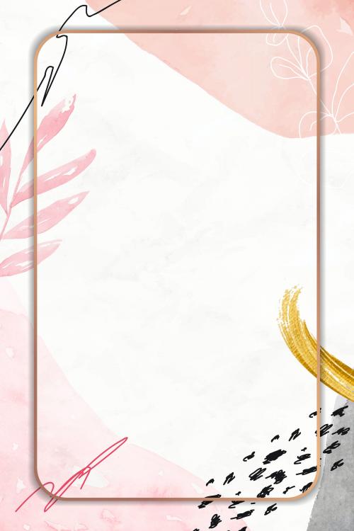 Rectangle gold frame on pink floral background vector - 2090572