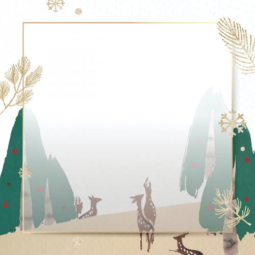 Deer in the forest Christmas frame vector - 2092527