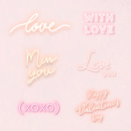 Collection of valentines day neon typography vector - 2093964