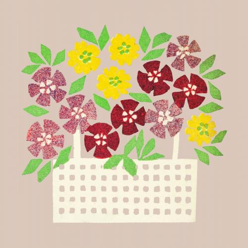 Vintage basket of flowers vector - 2187101