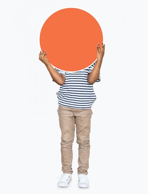 Kid holding an empty round orange board - 491574
