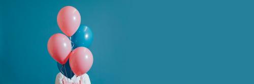 Woman with pink and blue balloons social banner - 2024847