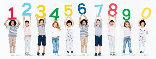 Cheerful diverse kids holding numbers one to zero - 491704