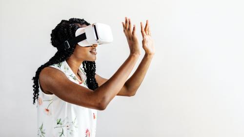 Black woman enjoying a VR headset social template - 2030366