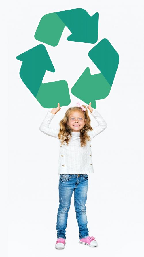 Happy girl with a recycling icon - 491805