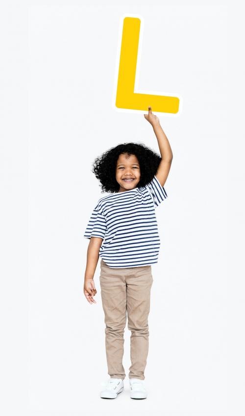 Happy boy holding the letter L - 491836