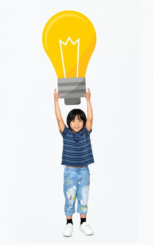 Cute boy holding a light bulb - 491863