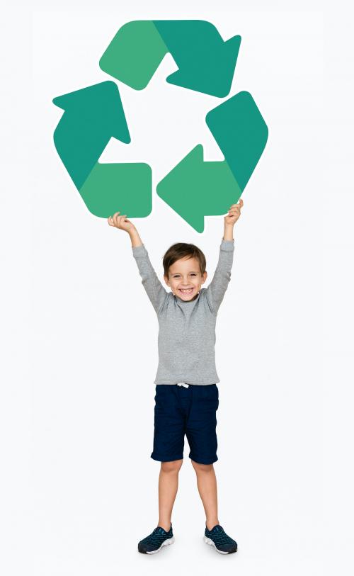 Happy boy with a recycling icon - 491878