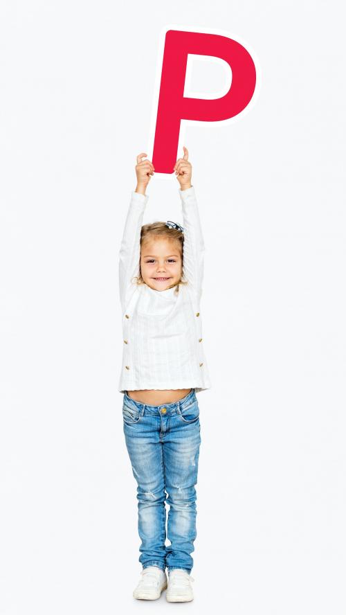 Happy girl holding the letter P - 491943