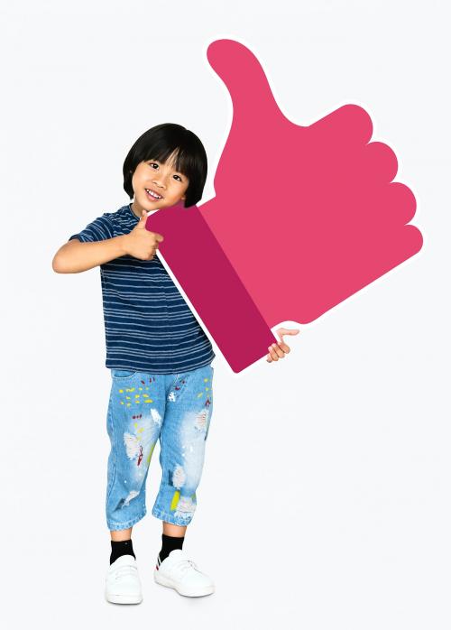 Boy holding a red thumbs up icon - 491956