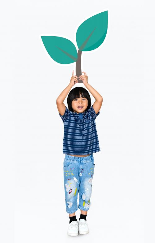 Happy boy holding a leaf icon - 491966