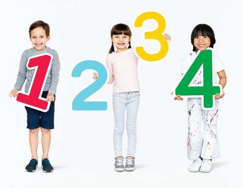 Cheerful diverse kids holding numbers one to four - 491967