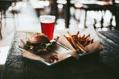 Hamburger and fries with a beer - 2268754