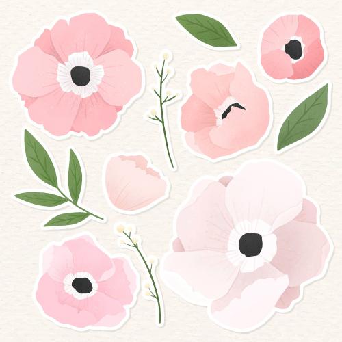 Pale pink floral sticker collection vector - 2030743