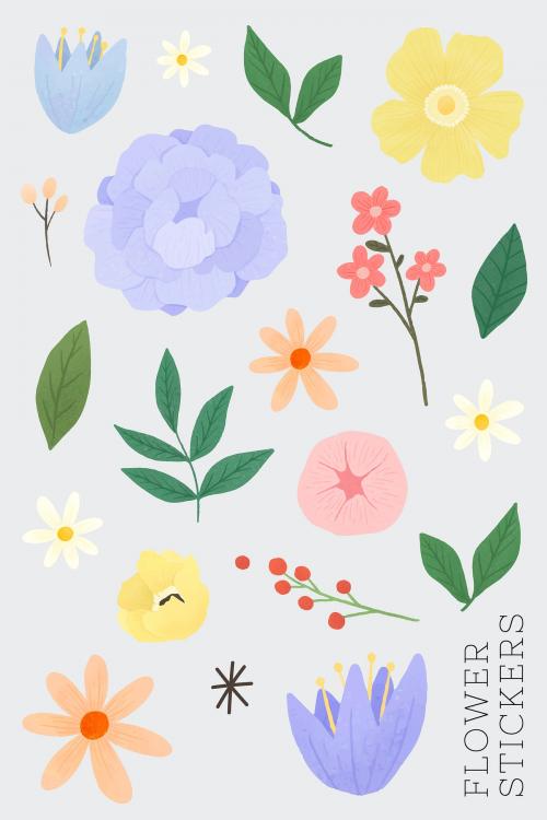 Flower and leaf stickers set vector - 2030755