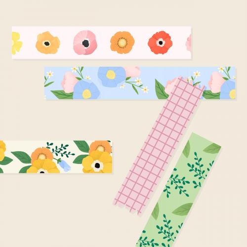 Floral washi tape set vector - 2030785