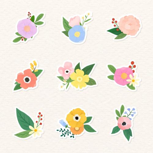 Colorful floral sticker set vector - 2030799