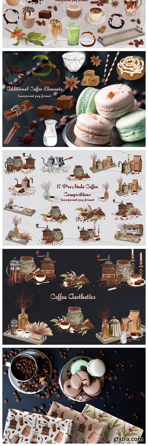 Coffee Aesthetics Watercolor Clip Art 4379691