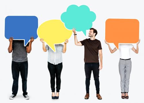 Diverse people holding empty speech bubbles - 492151