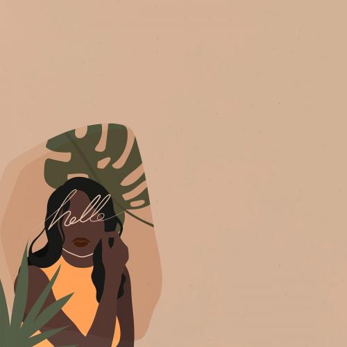 Black woman with a monstera leaf vector - 2034152