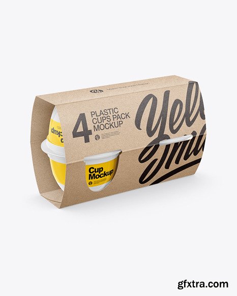 4 Plastic Cups Kraft Paper Pack Mockup 62138