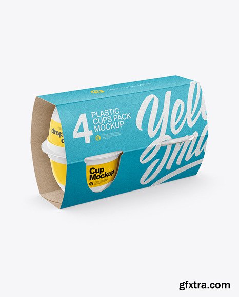 4 Plastic Cups Kraft Paper Pack Mockup 62138