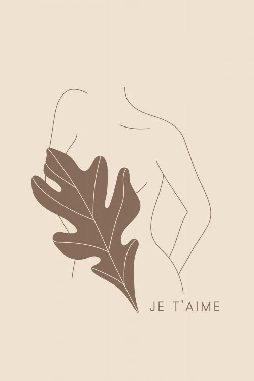 Woman body line art with Je t'aime word vector - 2044492