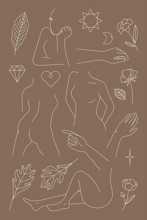 Feminine line art collection vector - 2044505