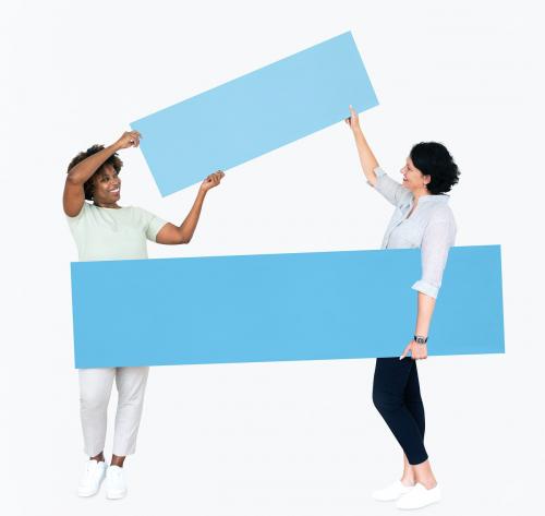 Diverse people showing blank blue banners - 491025