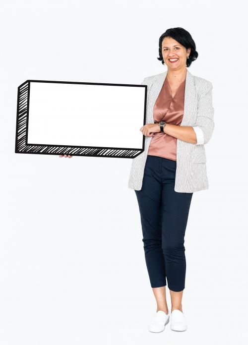 Happy woman holding an empty board - 491027