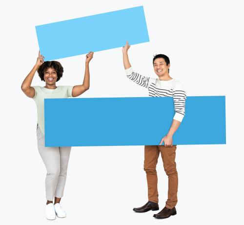 Diverse people showing blank blue banners - 491072