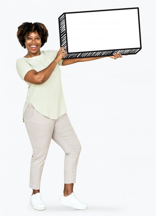 Happy woman holding an empty board - 491094