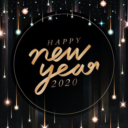 Happy New Year black greeting card template vector - 1234392