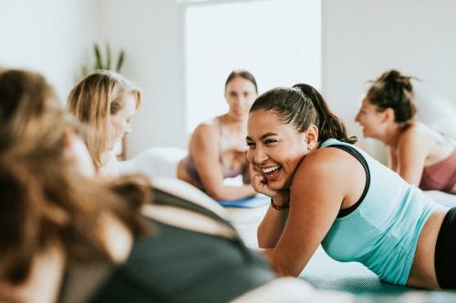 Group of cheerful women in yoga class - 2194557