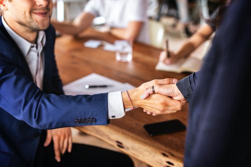 Business people shaking hands in agreement - 2203514