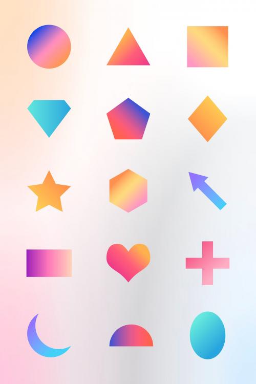 Colorful gradient geometric shapes set vector - 1235634