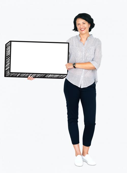 Happy woman holding an empty board - 491117