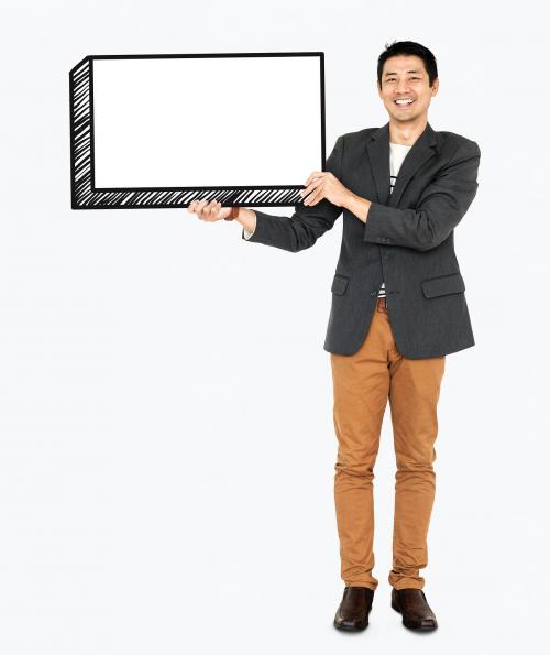 Happy man holding an empty board - 491131