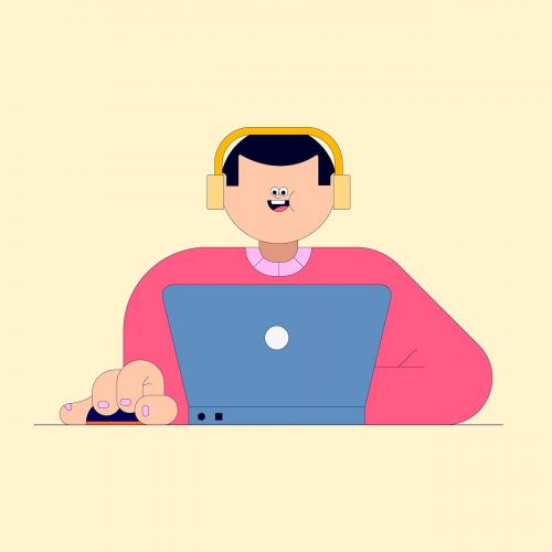 Illustration of young man working with laptop vector - 2012353