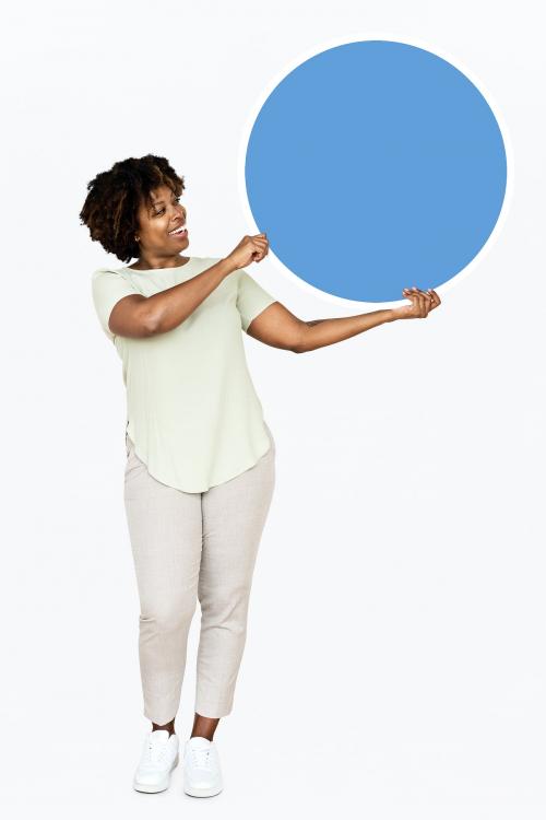 Cheerful woman with a blue round board - 491141