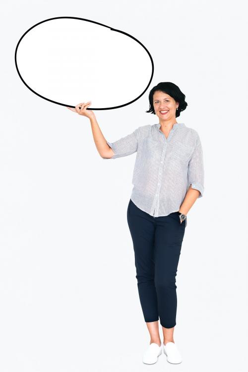 Happy woman holding a white empty banner - 491149