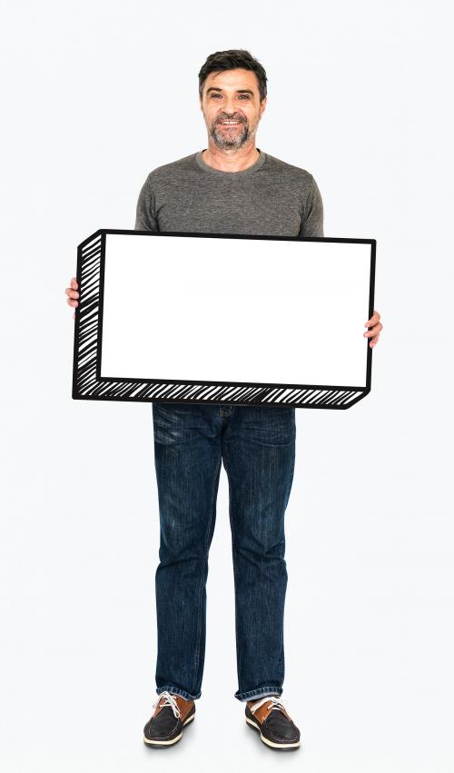 Happy man holding an empty board - 491167