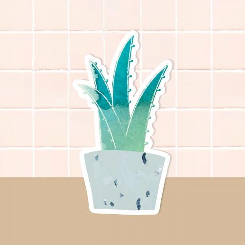 Watercolor succulent potted plant sticker vector - 2023119