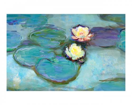 Nympheas (1897–1898) vintage illustration wall art print and poster design remix from original painting by Claude Monet. - 2271317