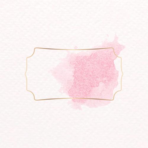 Gold badge with pink watercolor paint vector - 2025726