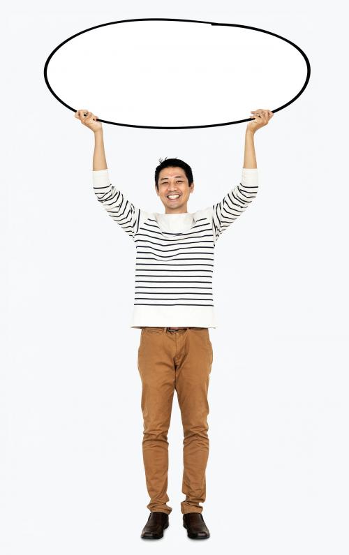 Cheerful man holding a blank white board - 491209