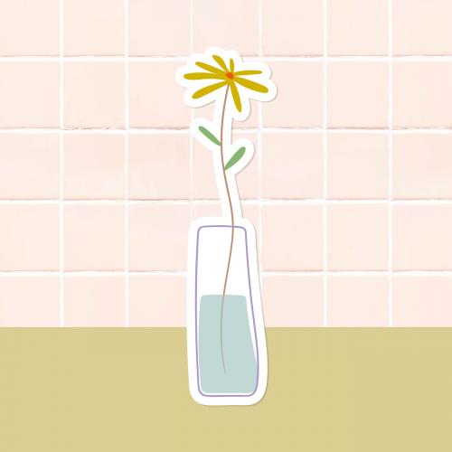 Yellow doodle flower in vase sticker on tile background vector - 2028160